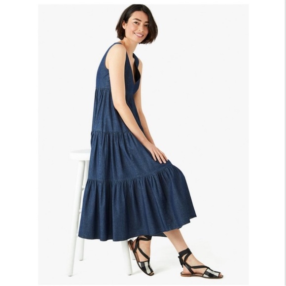Kate Spade Chambray Vineyard Midi Dress Denim Jean Tiered V-Neck Boho Classic - Picture 3 of 7